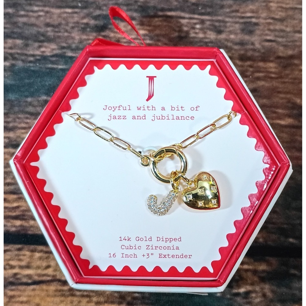 A New Day 14k Gold Dipped Cubic Zirconia Initial J Heart Necklace New‎ Boxed